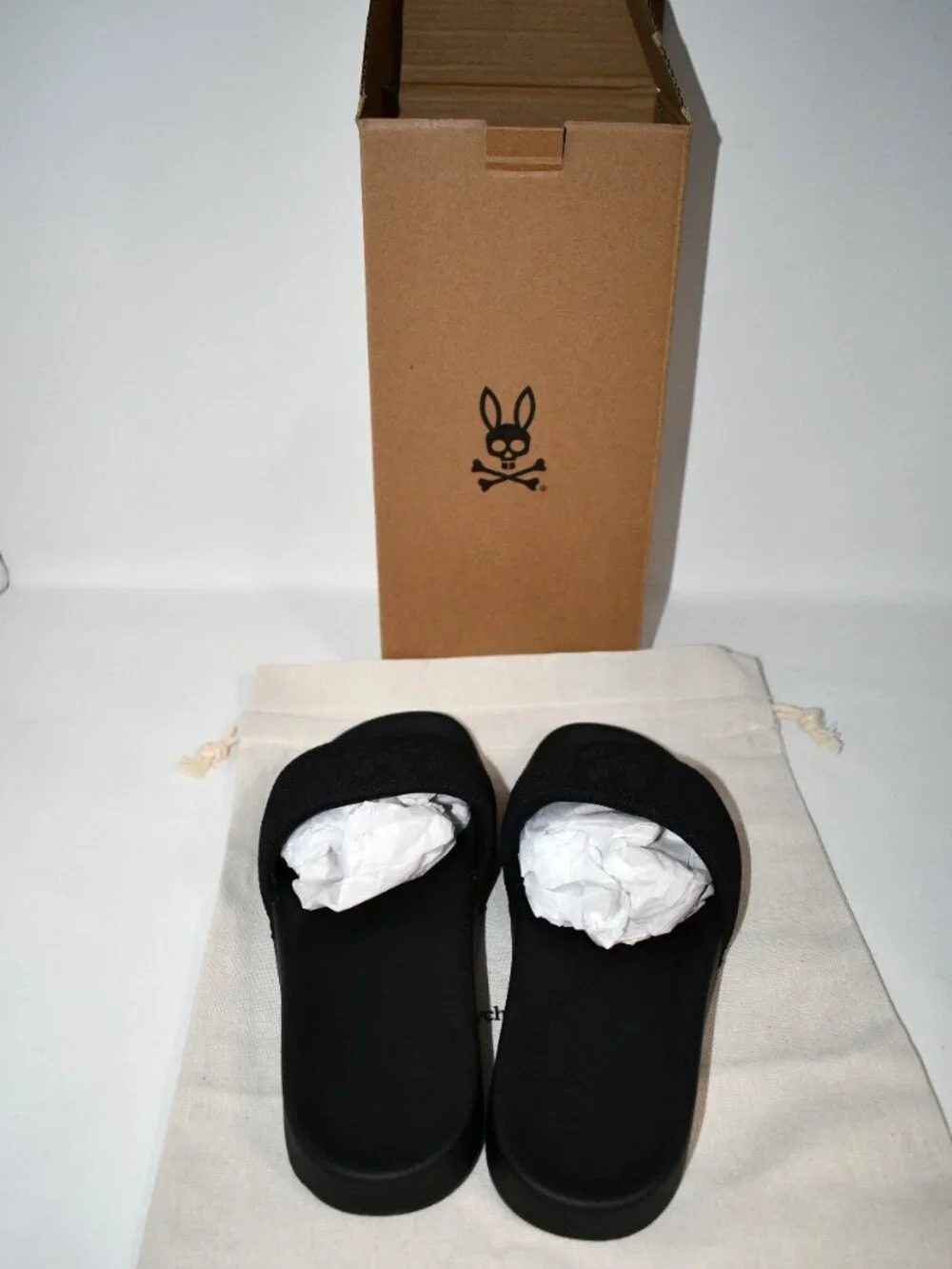 Psycho Bunny Men's Logo Knit Slides in Black Size: 10 #B6A474F200 NWT